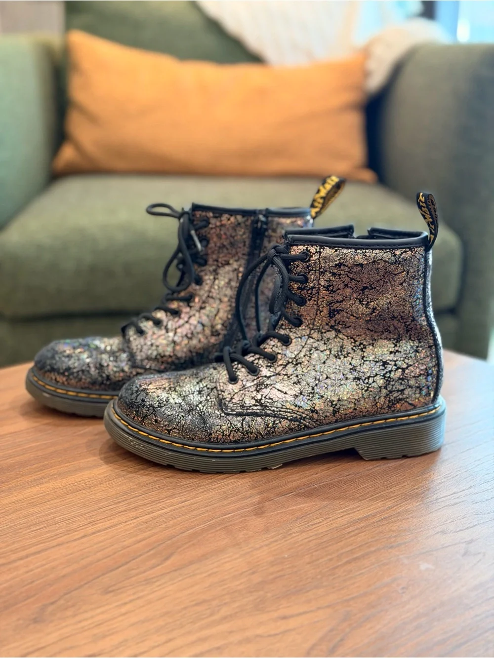 Girls US Size 3 Dr Martens 1460 Crinkle Metallic Disco Crinkle Lace up Boots